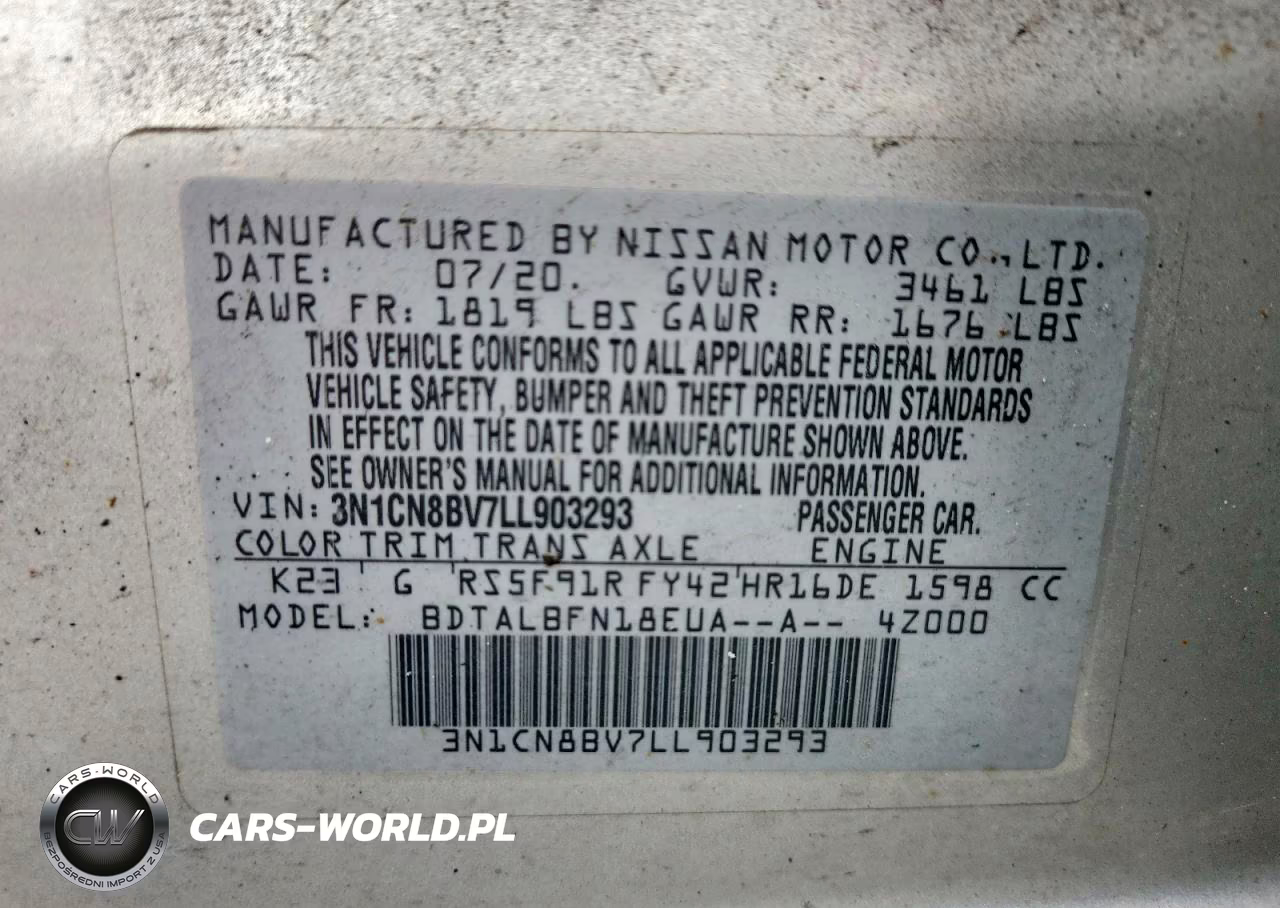 2020 Nissan Versa S VIN:3N1CN8BV7LL903293 - 12