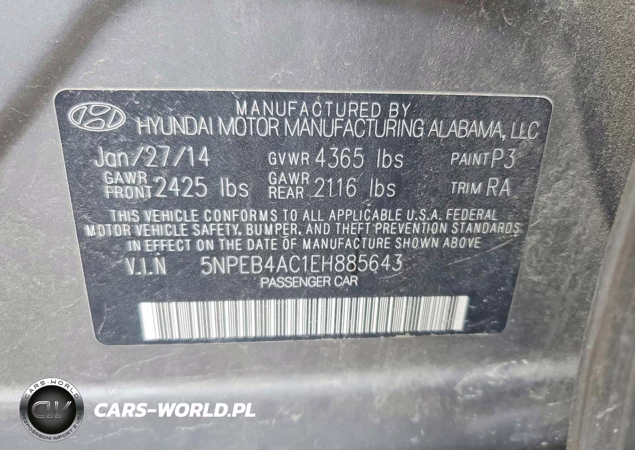2014 Hyundai Sonata Gls VIN:5NPEB4AC1EH885643 - 12