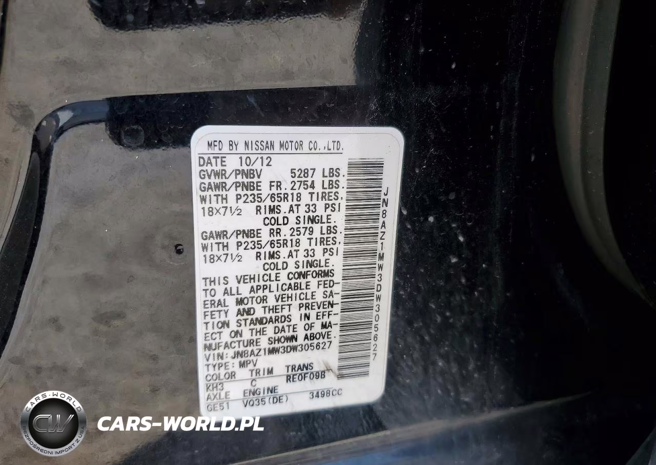 2013 Nissan Murano S VIN:JN8AZ1MW3DW305627 - 13