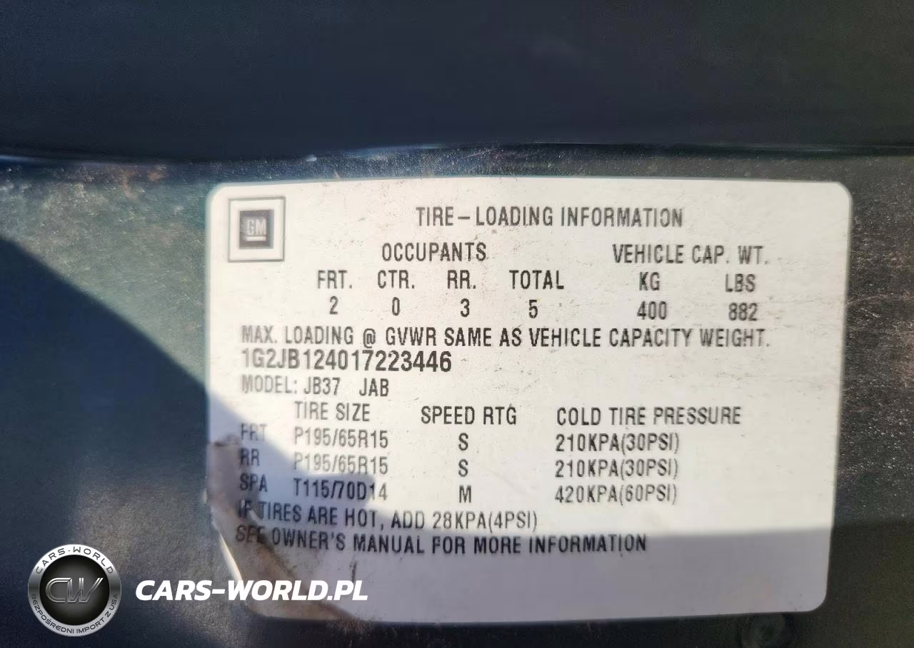 2001 Pontiac Sunfire Se VIN:1G2JB124017223446 - 12