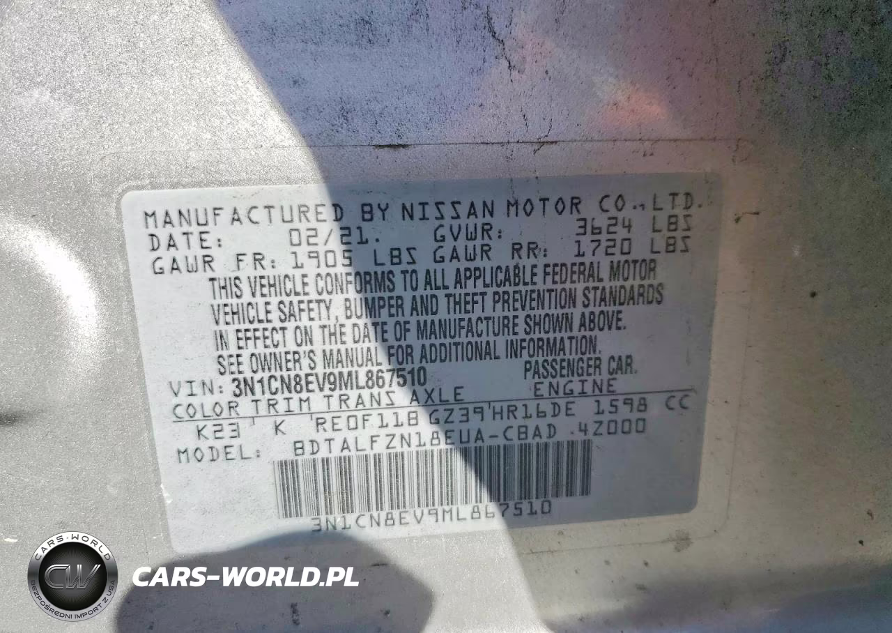 2021 Nissan Versa Sv VIN:3N1CN8EV9ML867510 - 12