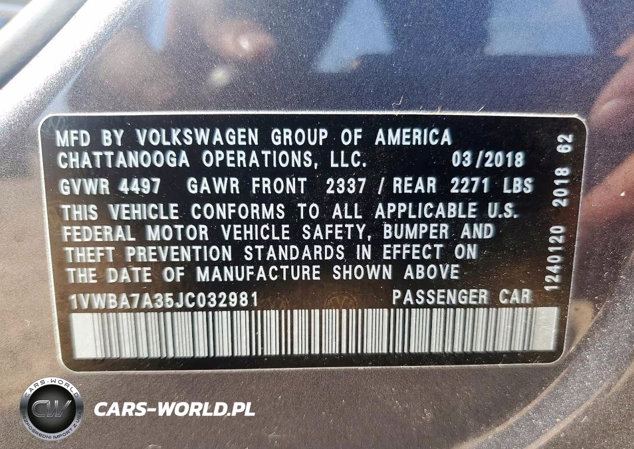2018 Volkswagen Passat Se VIN:1VWBA7A35JC032981 - 13