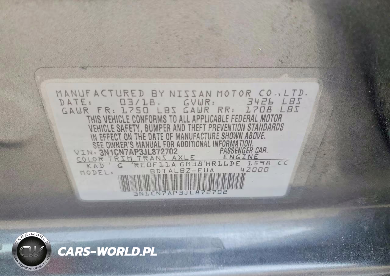 NISSAN VERSA VIN:3N1CN7AP3JL872702 - 12