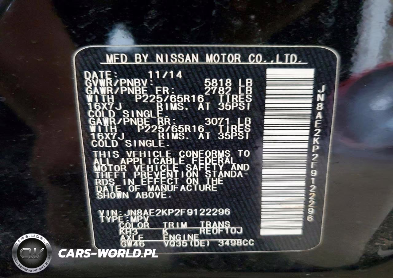 2015 Nissan Quest 3.5 Sv VIN:JN8AE2KP2F9122296 - 14