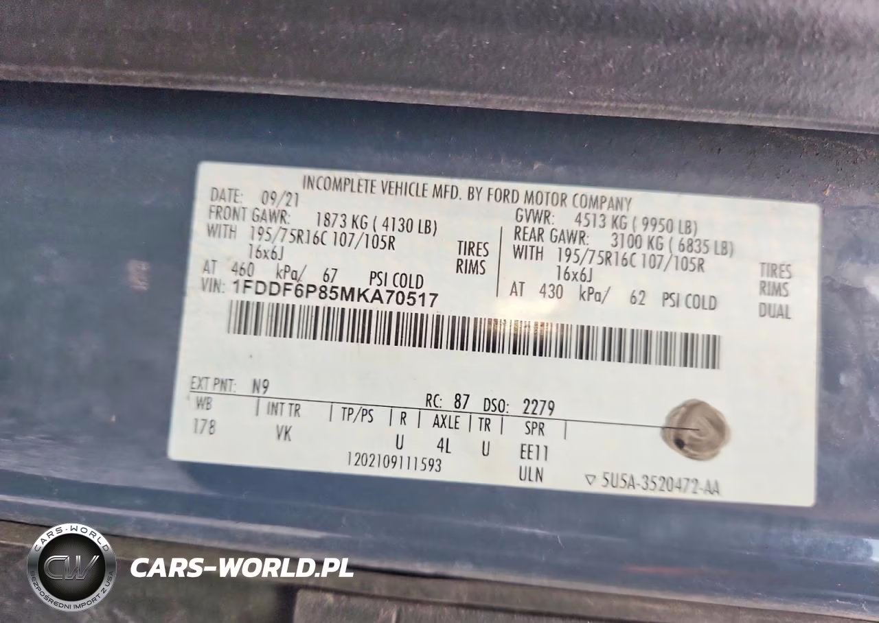 2021 Ford Transit Delivery Truck VIN:1FDDF6P85MKA70517 - 13