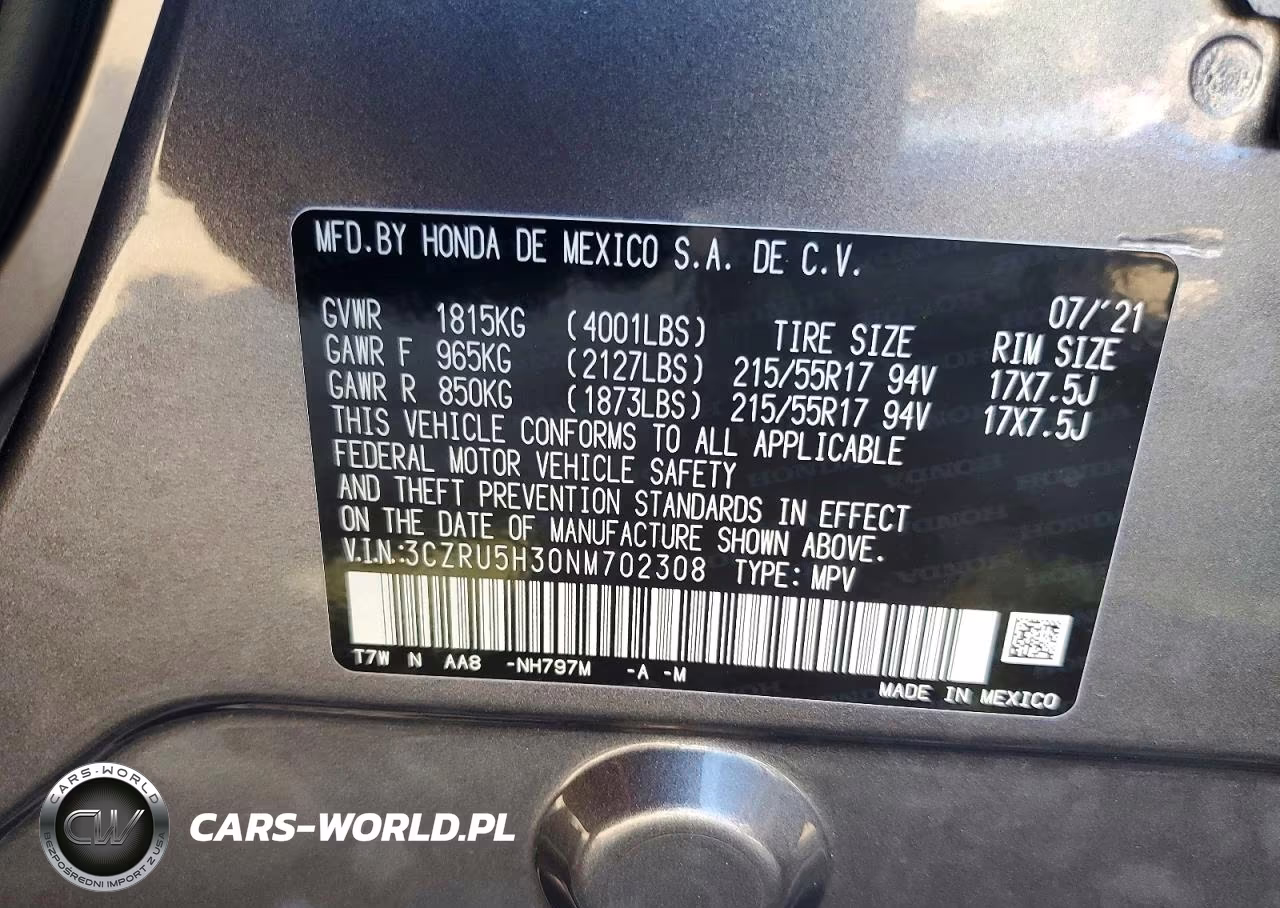 2022 Honda Hr-V Lx VIN:3CZRU5H30NM702308 - 13