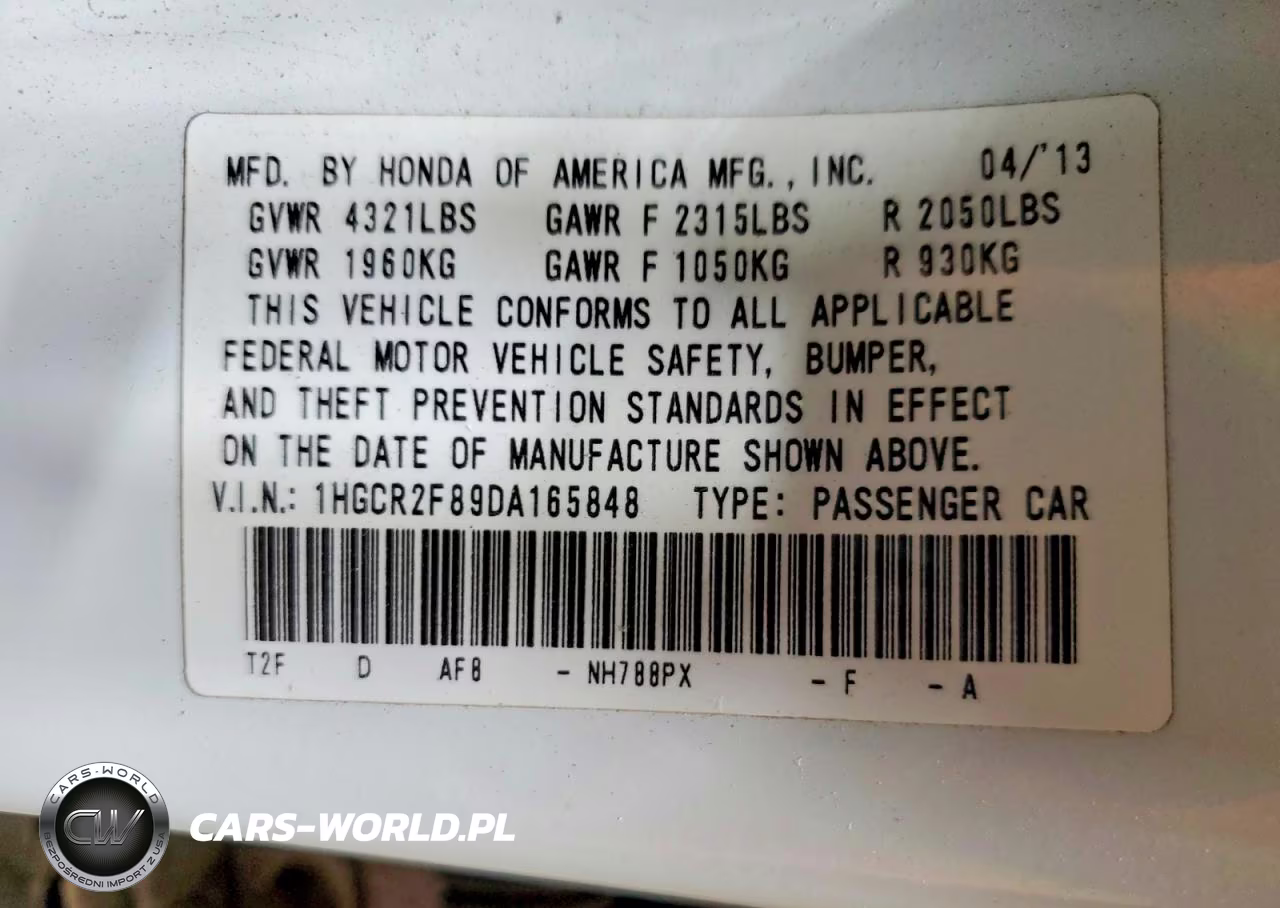 2013 Honda Accord Exl VIN:1HGCR2F89DA165848 - 12