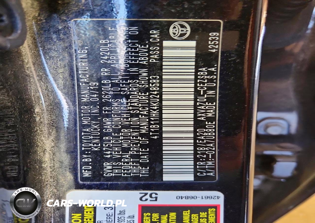 2019 Toyota Camry Se VIN:4T1B11HK4KU248583 - 13