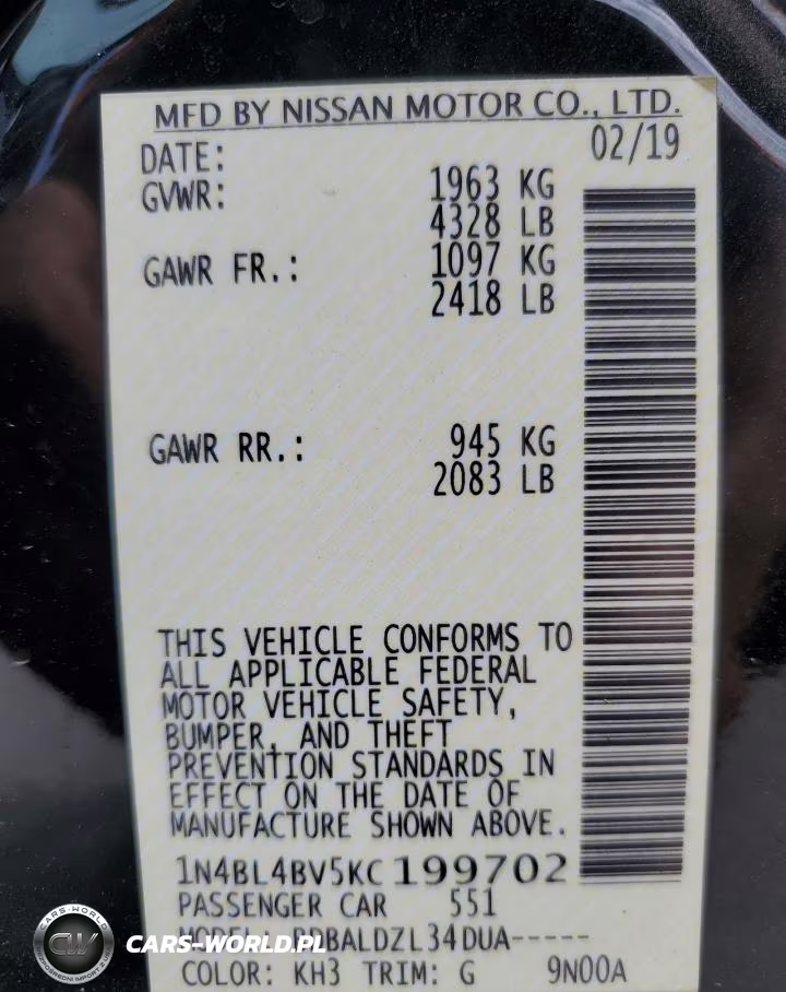 2019 Nissan Altima S VIN:1N4BL4BV5KC199702 - 12