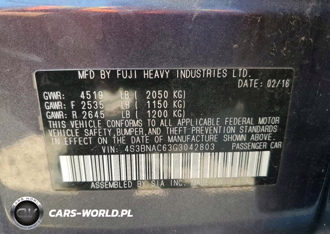2016 Subaru Legacy 2.5I Premium VIN:4S3BNAC63G3042803 - 12