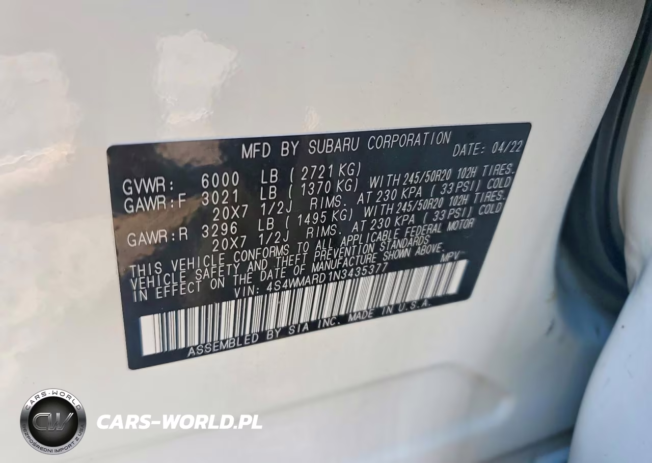 2022 Subaru Ascent Touring VIN:4S4WMARD1N3435377 - 13
