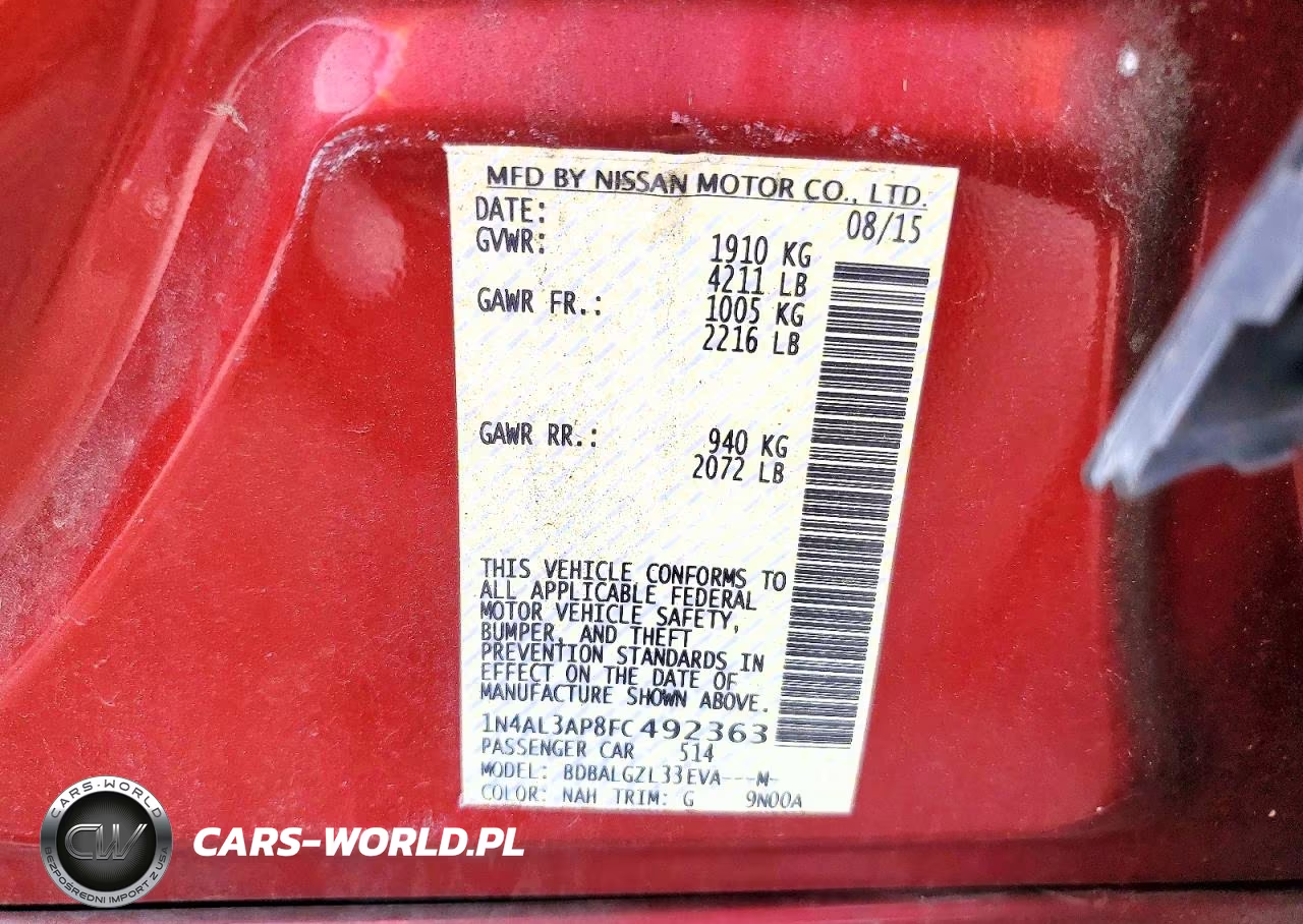 2015 Nissan Altima 2.5 S VIN:1N4AL3AP8FC492363 - 12