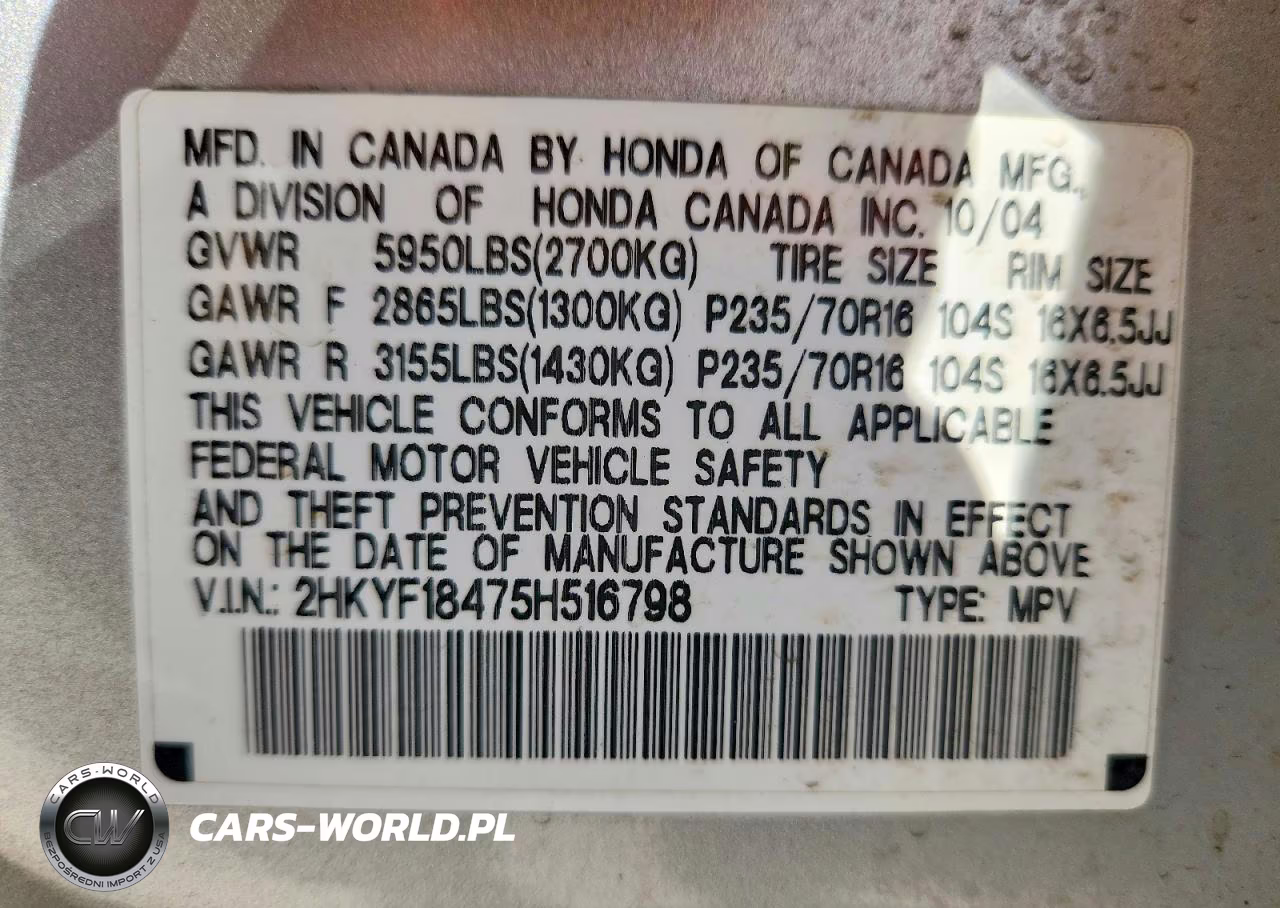 2005 Honda Pilot Ex VIN:2HKYF18475H516798 - 14