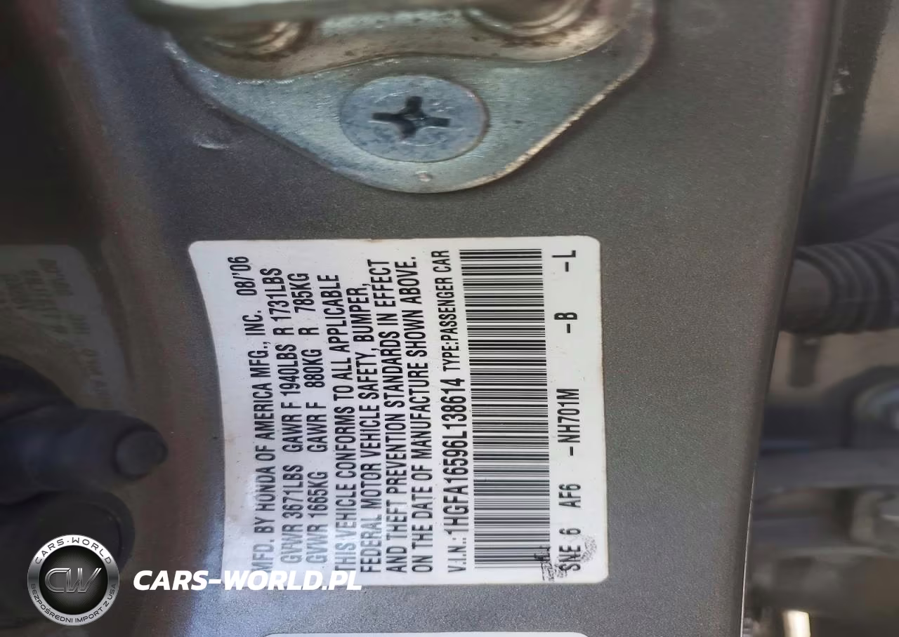 2006 Honda Civic Lx VIN:1HGFA16596L138614 - 12