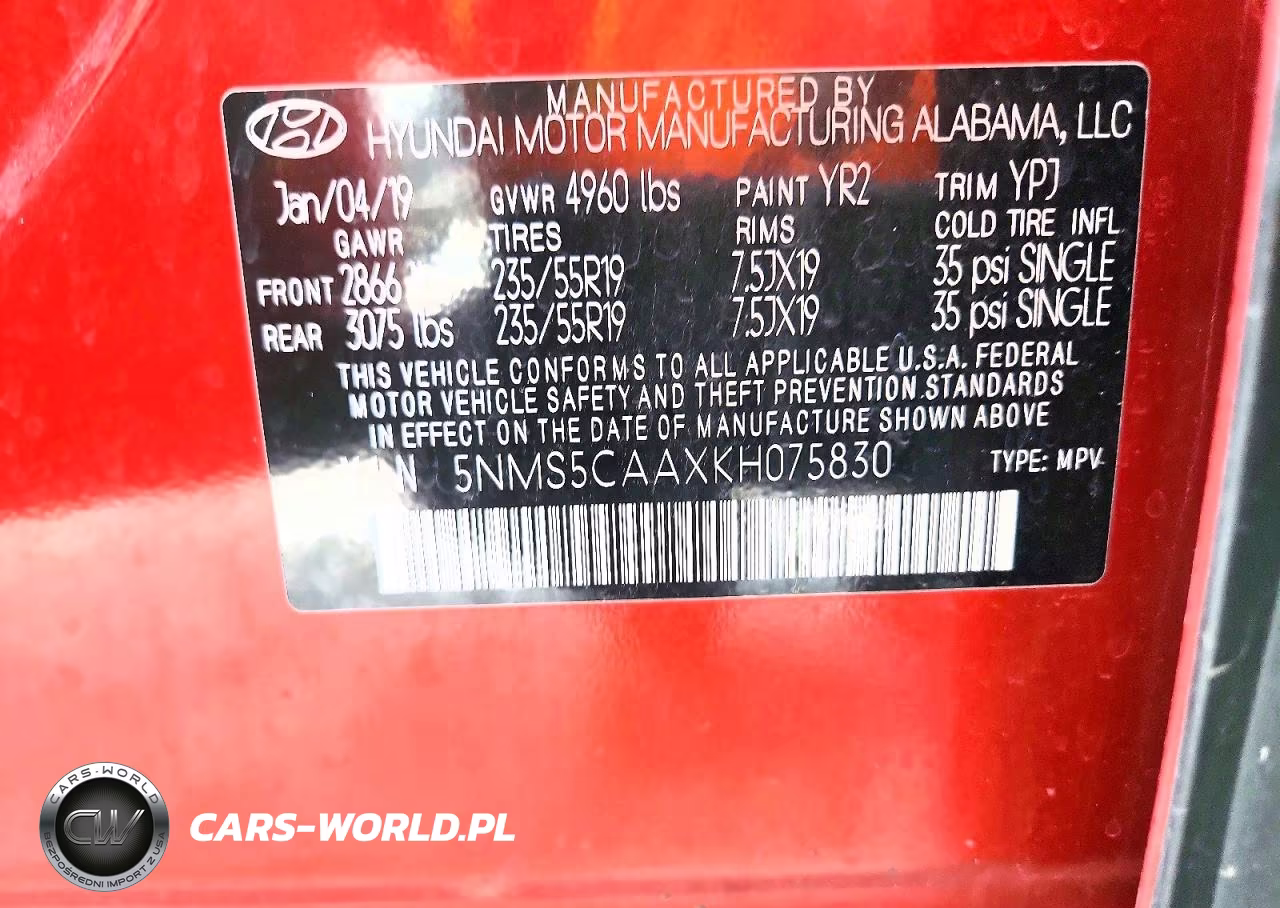 2019 Hyundai Santa Fe Ultimate 2.0T VIN:5NMS5CAAXKH075830 - 12