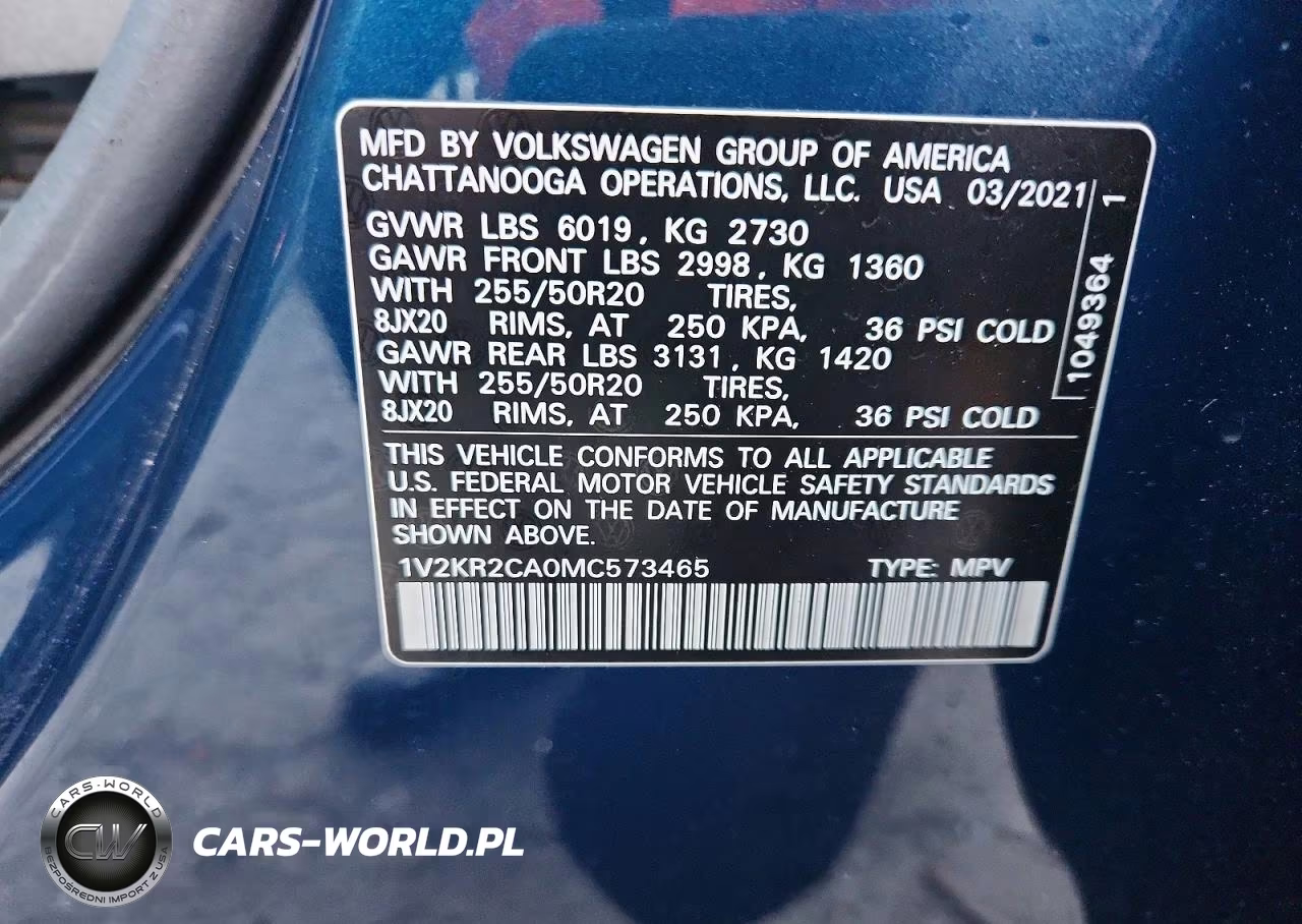 2021 Volkswagen Atlas Se VIN:1V2KR2CA0MC573465 - 14