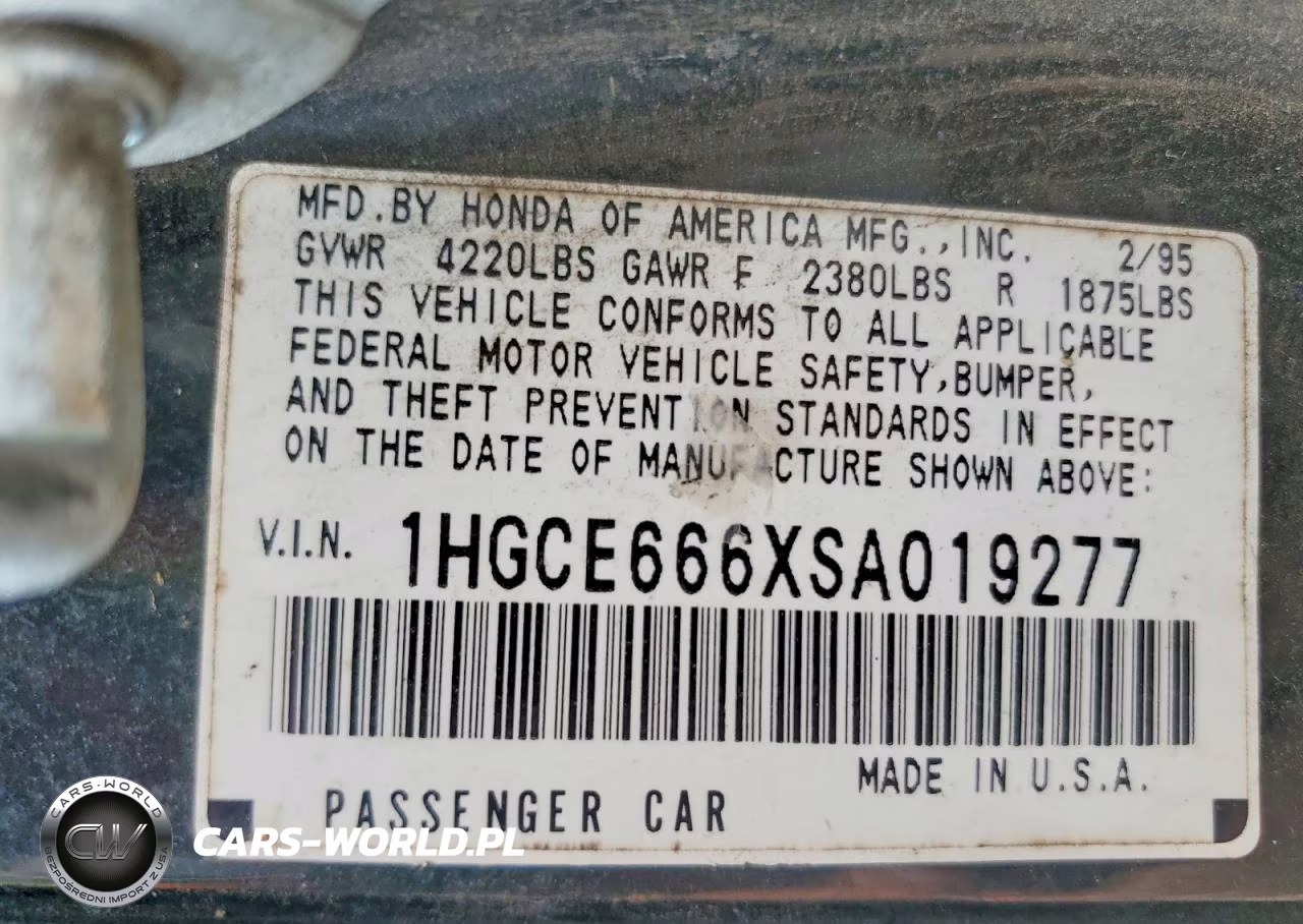 1995 Honda Accord Ex VIN:1HGCE666XSA019277 - 12