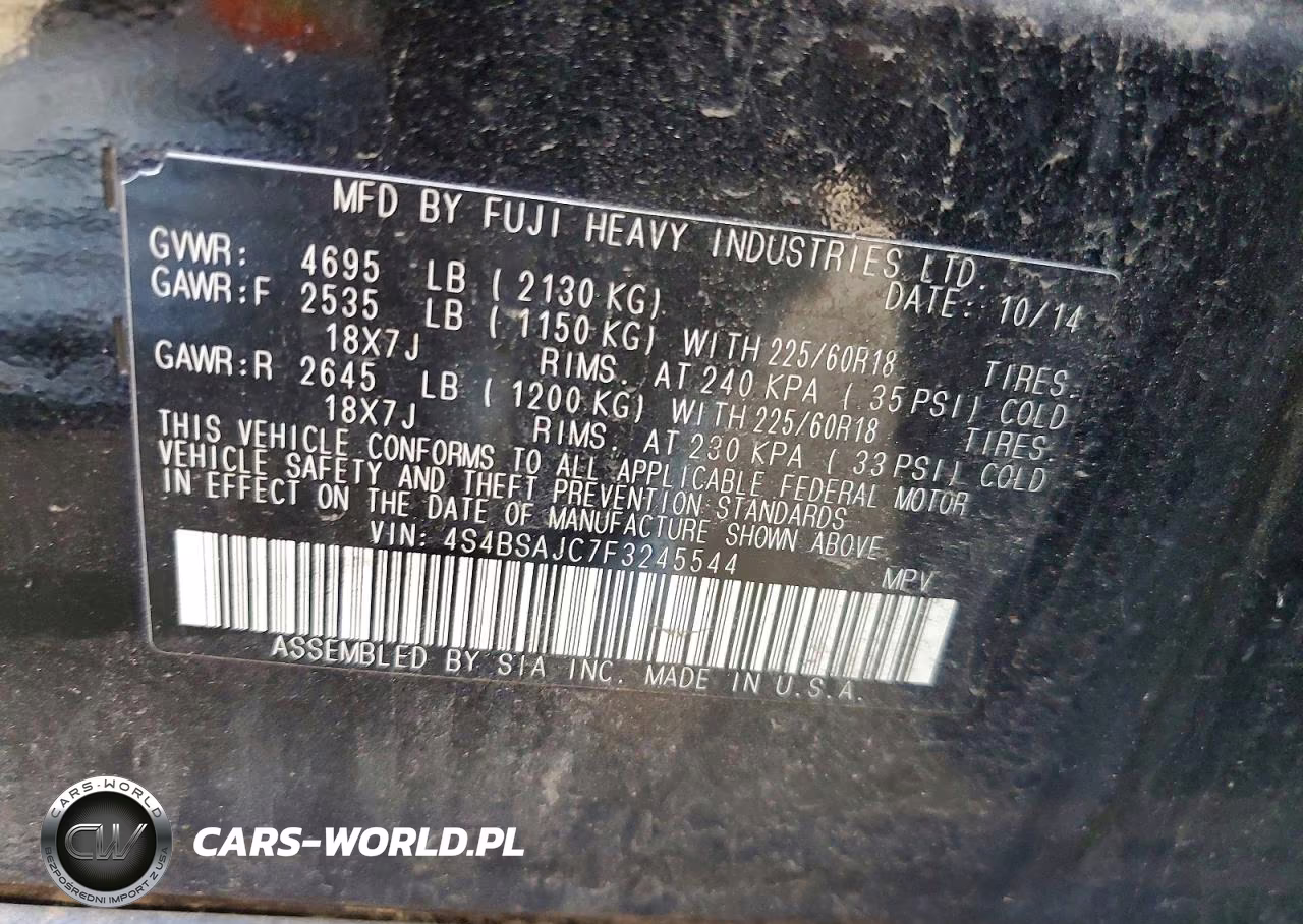 2015 Subaru Outback 2.5I Limited VIN:4S4BSAJC7F3245544 - 12