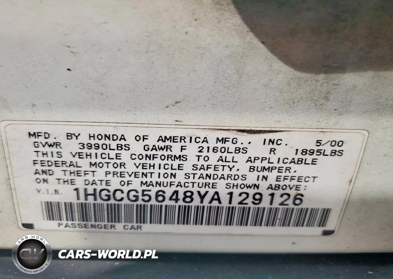 2000 Honda Accord Lx VIN:1HGCG5648YA129126 - 12