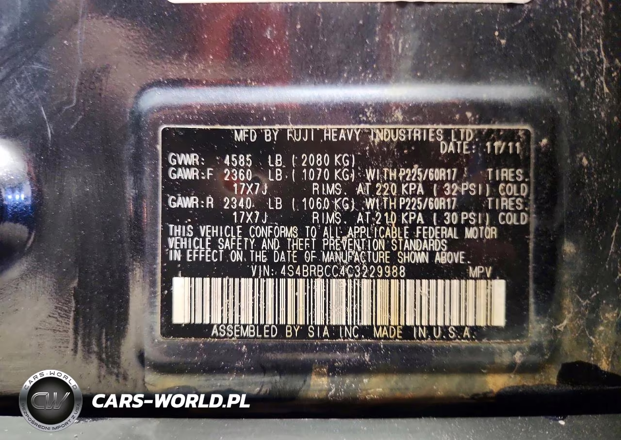 2012 Subaru Outback 2.5I Premium VIN:4S4BRBCC4C3229988 - 13