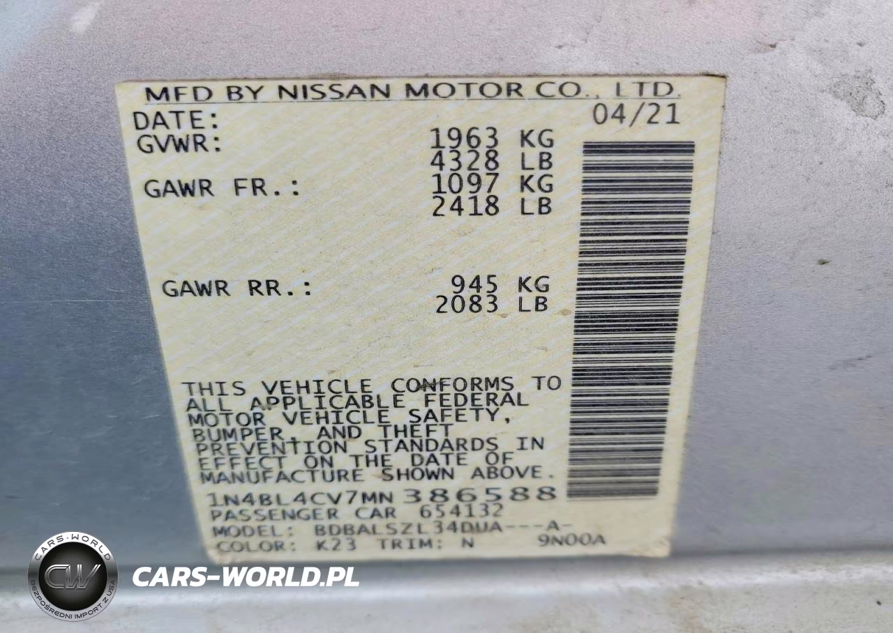 2021 Nissan Altima Sr VIN:1N4BL4CV7MN386588 - 12