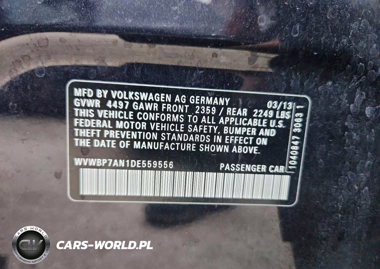 2013 Volkswagen Cc Sport VIN:WVWBP7AN1DE559556 - 13