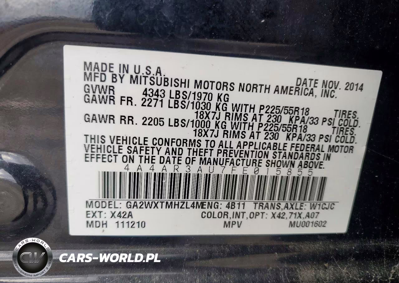 2015 Mitsubishi Outlander Sport Es VIN:4A4AR3AU7FE015855 - 13