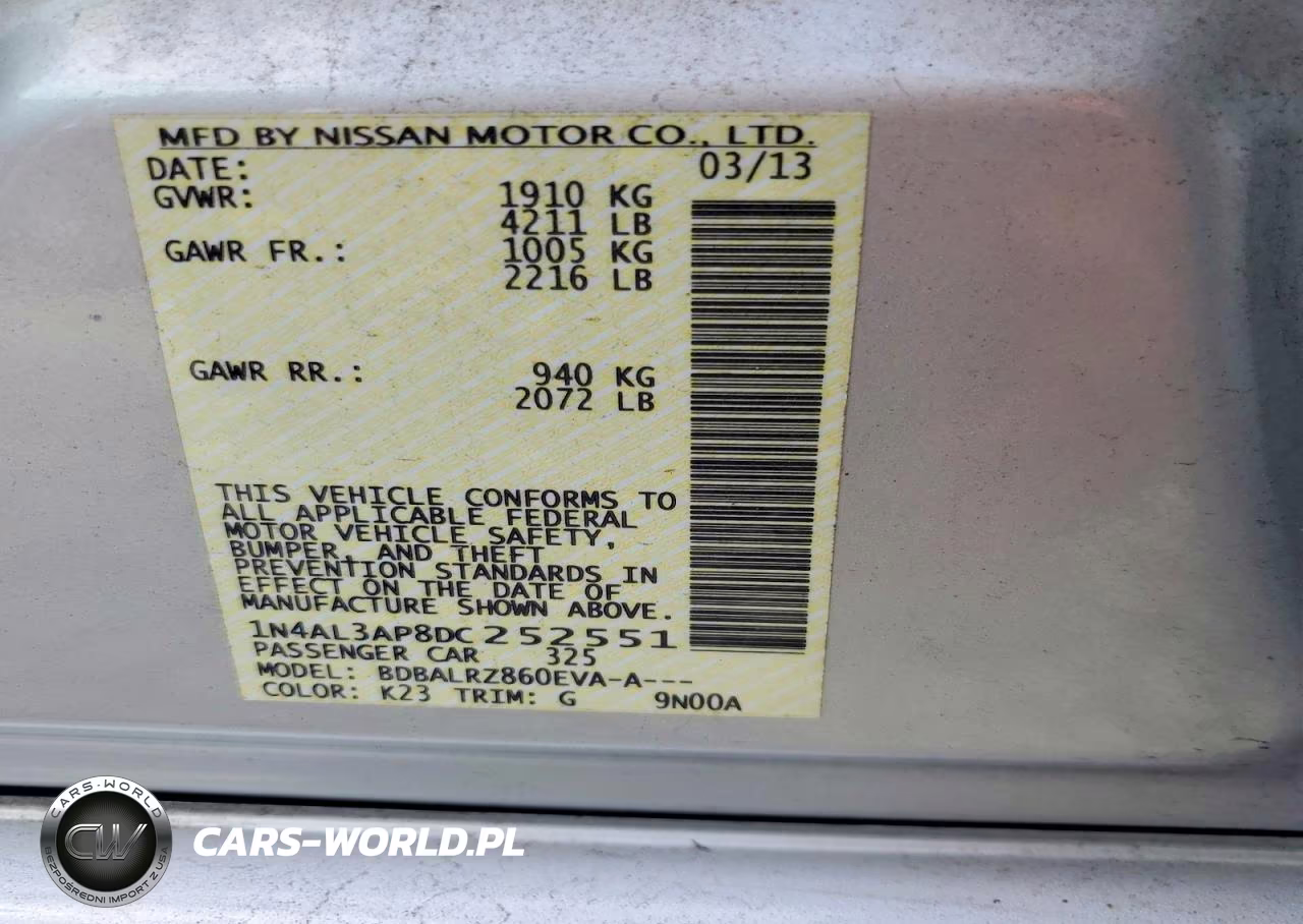 2013 Nissan Altima 2.5 VIN:1N4AL3AP8DC252551 - 12