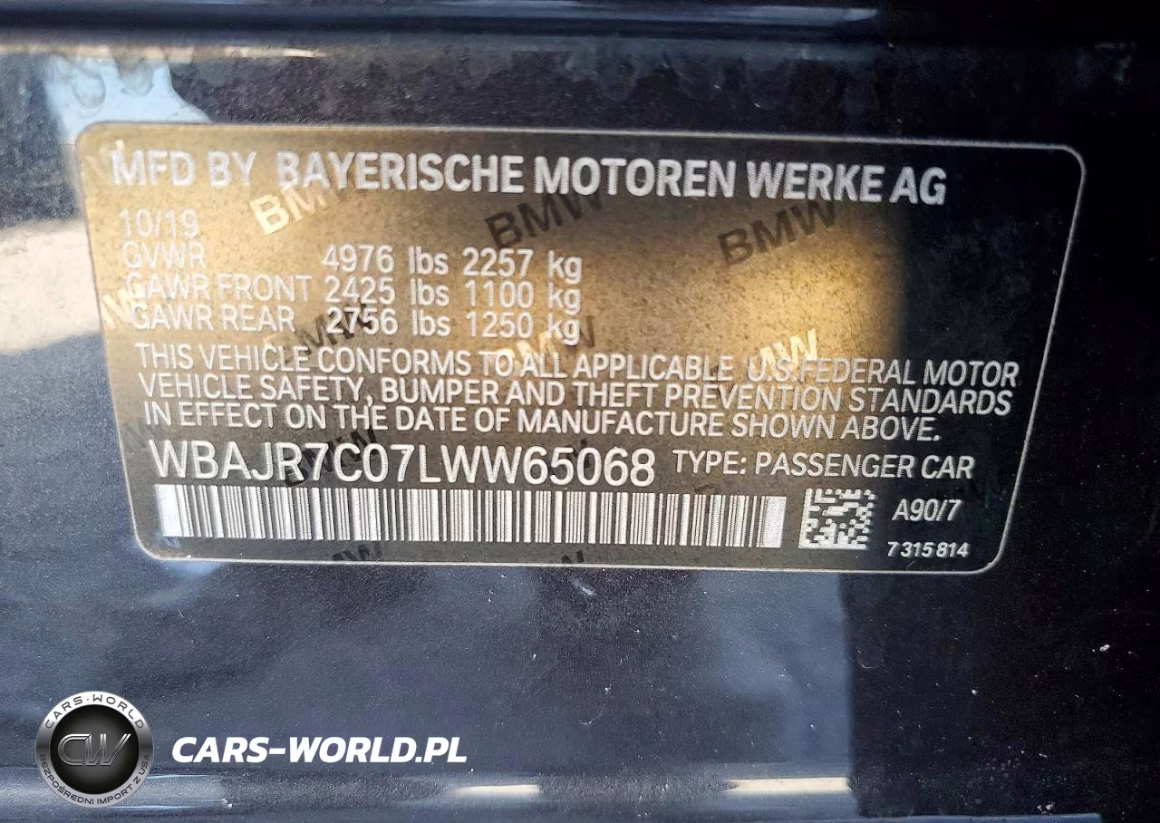 2020 BMW 530 Xi VIN:WBAJR7C07LWW65068 - 12
