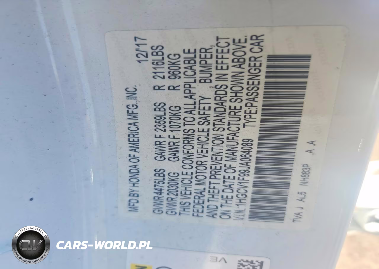 2018 Honda Accord Touring VIN:1HGCV1F99JA064089 - 12