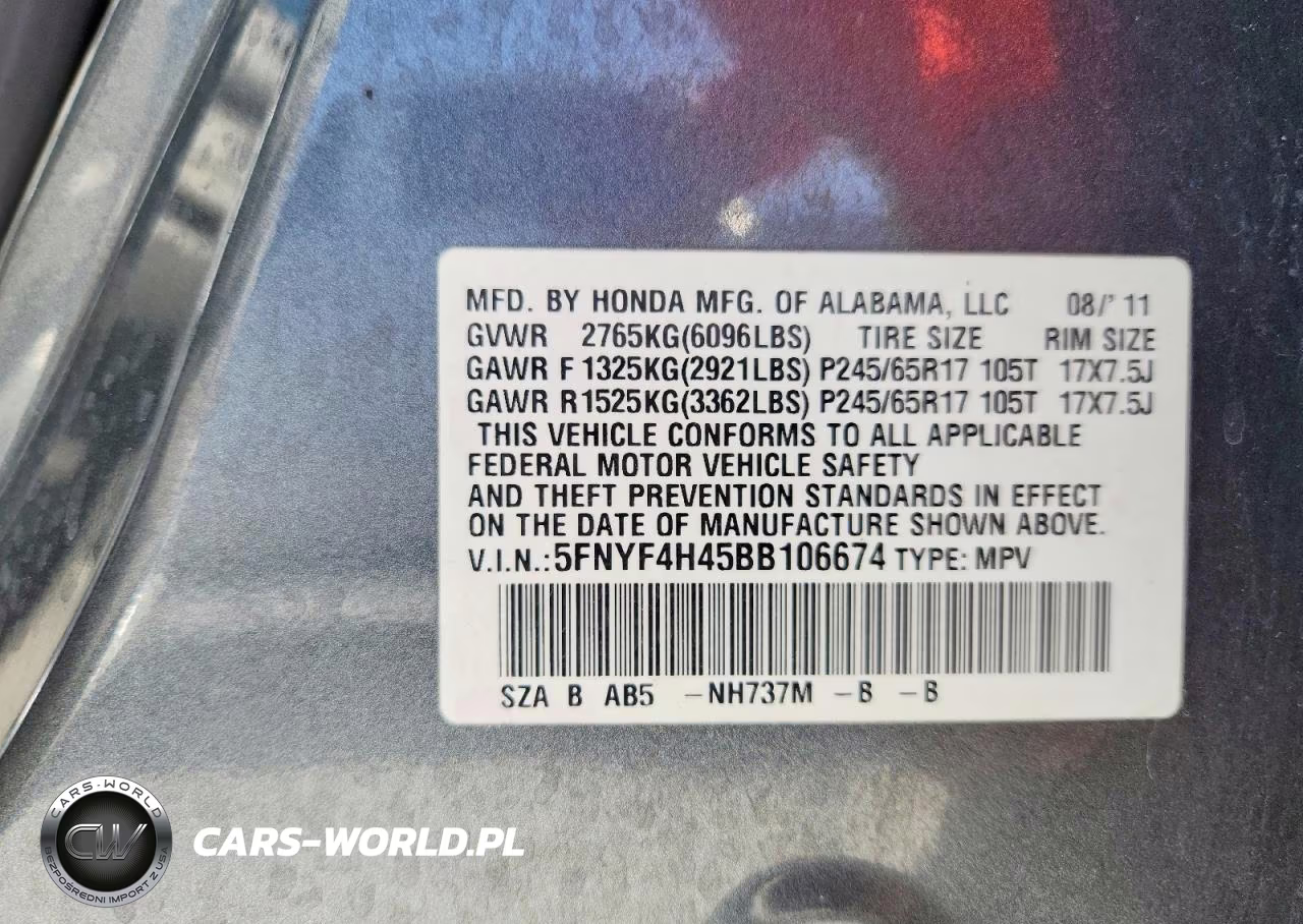 2011 Honda Pilot Ex VIN:5FNYF4H45BB106674 - 13