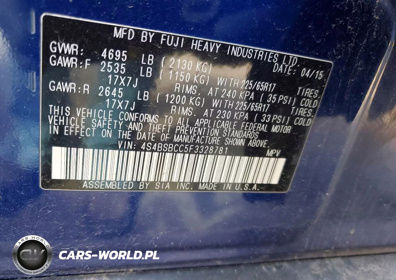2015 Subaru Outback 2.5I Premium VIN:4S4BSBCC5F3328781 - 12
