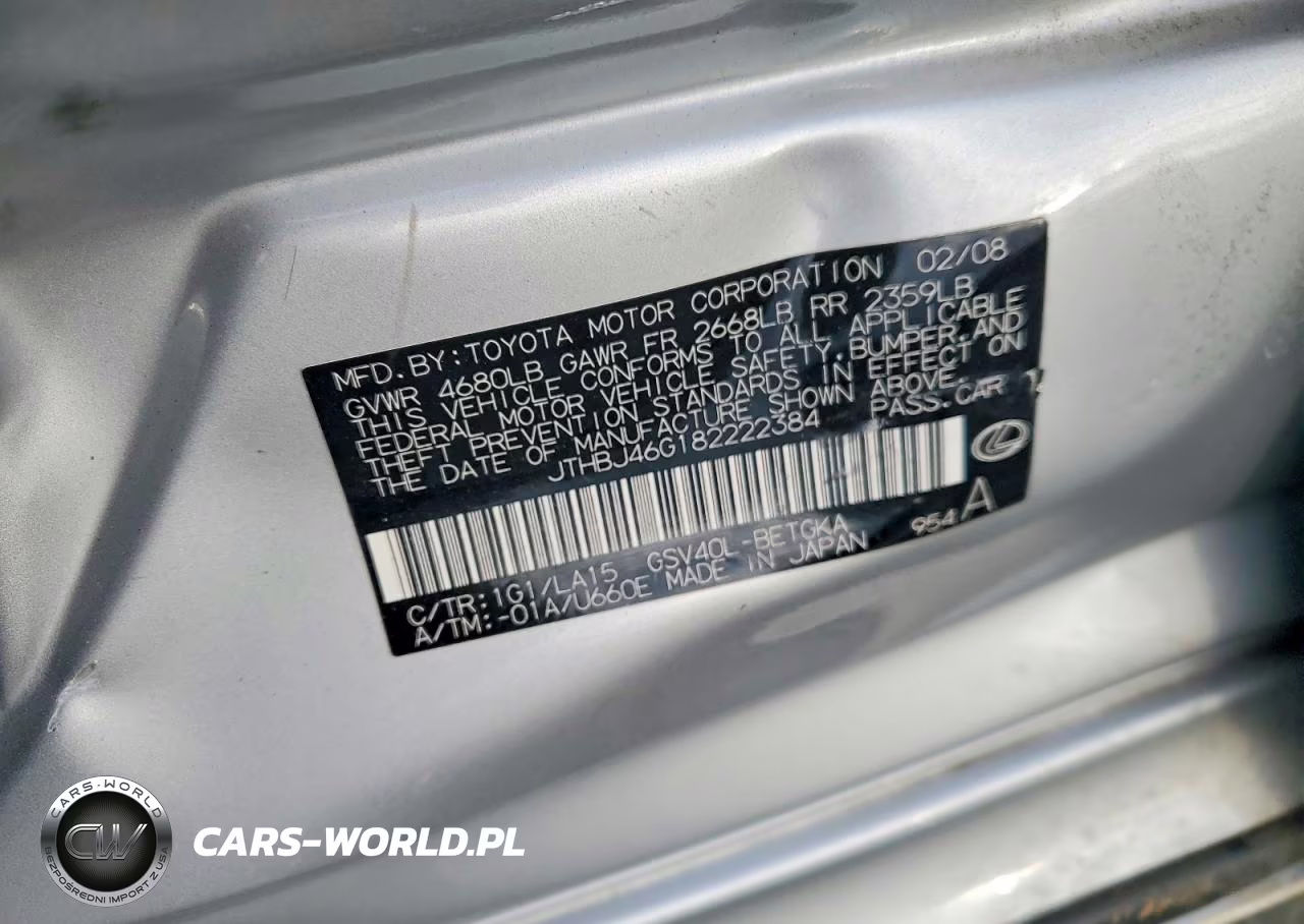 2008 Lexus Es 350 VIN:JTHBJ46G182222384 - 12