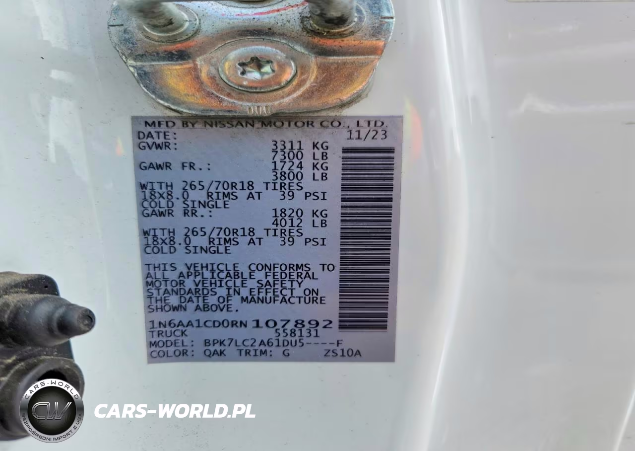 2024 Nissan Titan Sv VIN:1N6AA1CD0RN107892 - 13