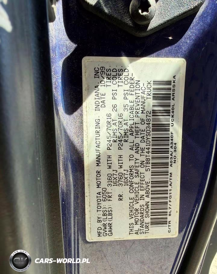 2000 Toyota Tundra Sr5 VIN:5TBBT4410YS034872 - 10
