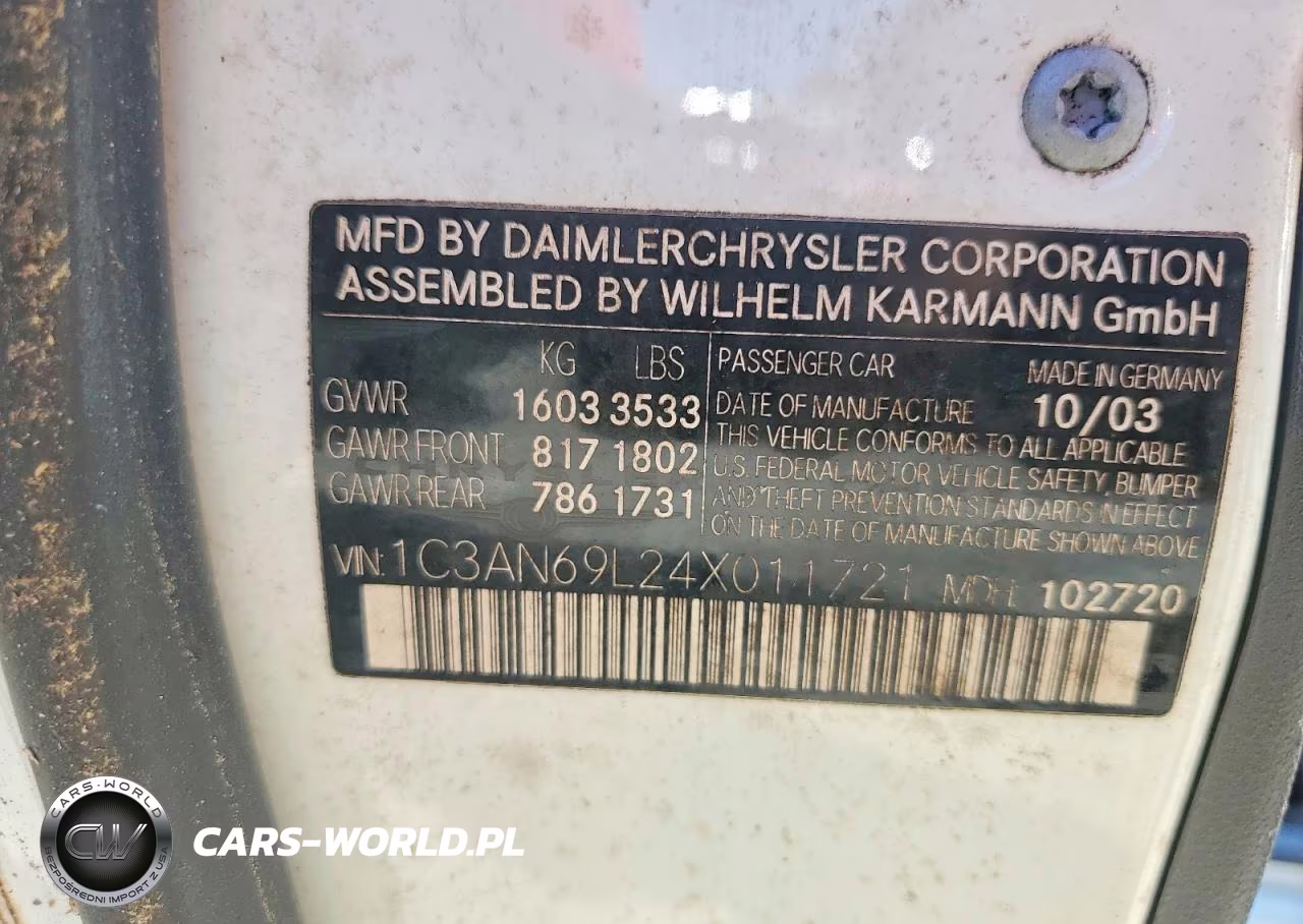 2004 Chrysler Crossfire Limited VIN:1C3AN69L24X011721 - 13