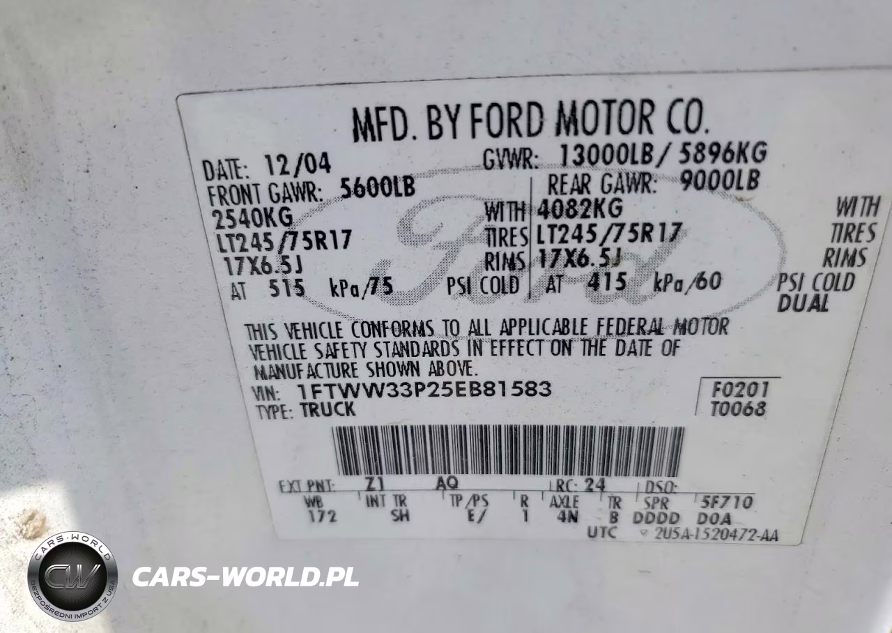 2005 Ford F350 Super Duty VIN:1FTWW33P25EB81583 - 12