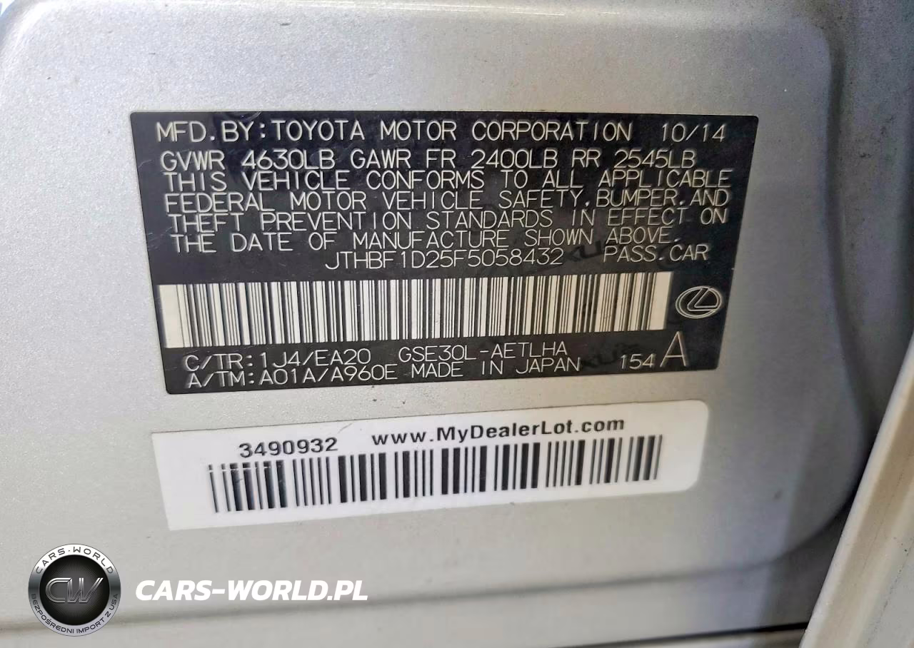 2015 Lexus Is 250 VIN:JTHBF1D25F5058432 - 12
