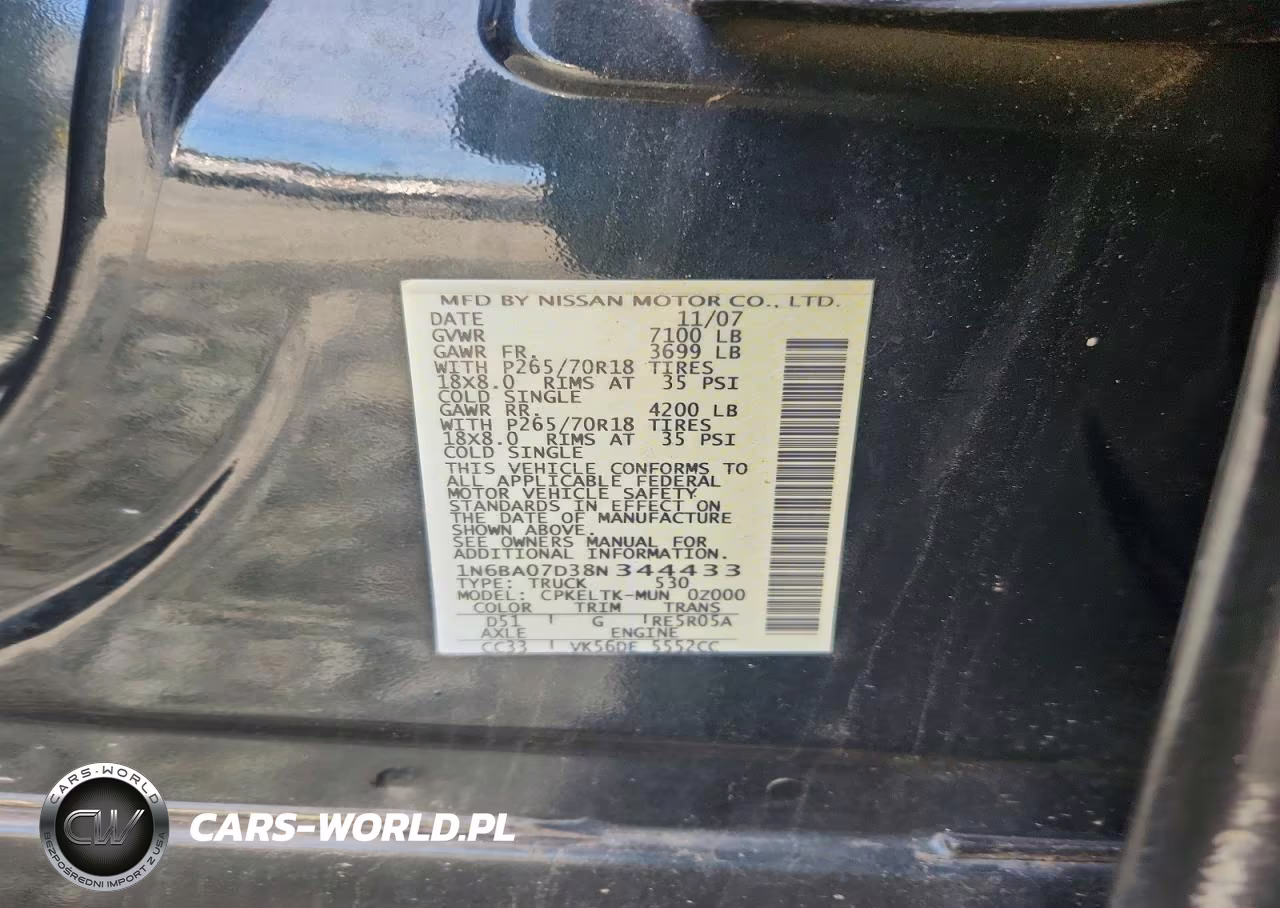 2008 Nissan Titan Xe Ffv VIN:1N6BA07D38N344433 - 12