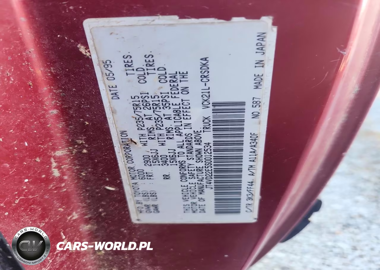 1995 Toyota T100 Dx VIN:JT4VD22E5S0012534 - 12