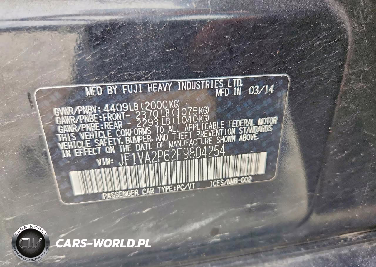 2015 Subaru Wrx Sti VIN:JF1VA2P62F9804254 - 12