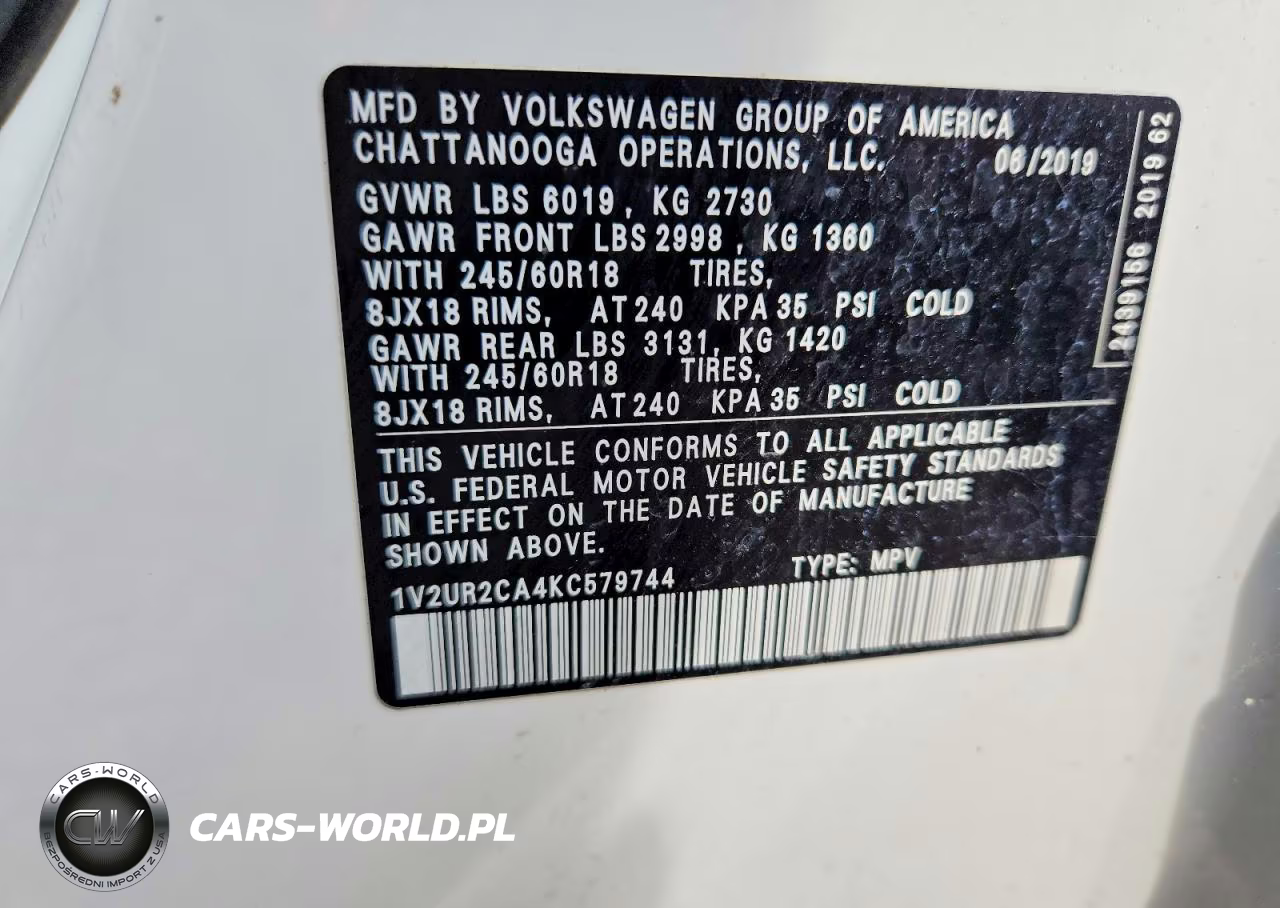 2019 Volkswagen Atlas Se VIN:1V2UR2CA4KC579744 - 13