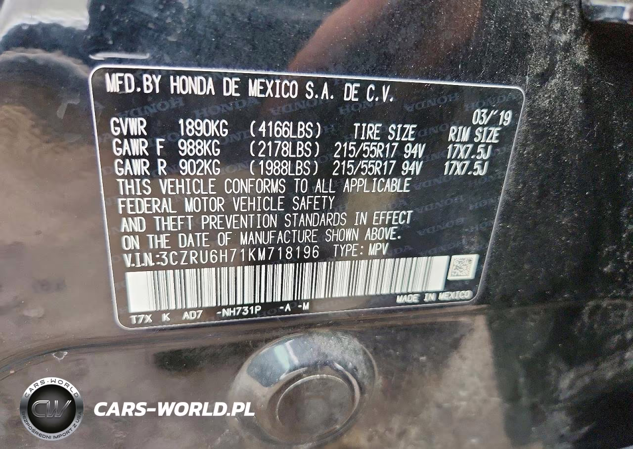 2019 Honda Hr-V Exl VIN:3CZRU6H71KM718196 - 12