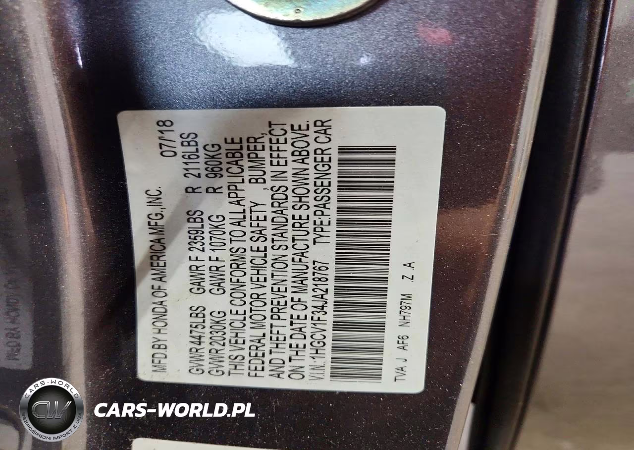 2018 Honda Accord Sport VIN:1HGCV1F34JA218767 - 12