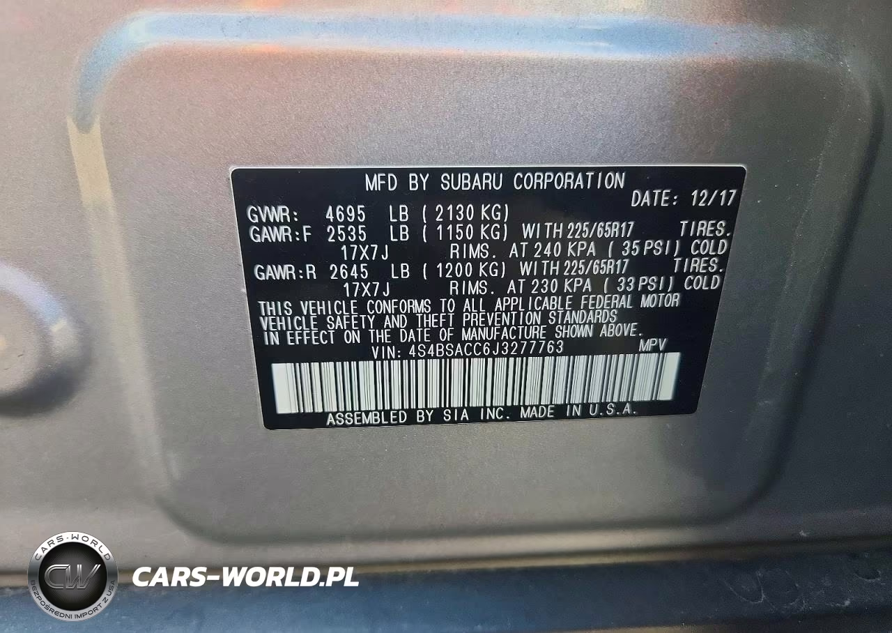 2018 Subaru Outback 2.5I Premium VIN:4S4BSACC6J3277763 - 13