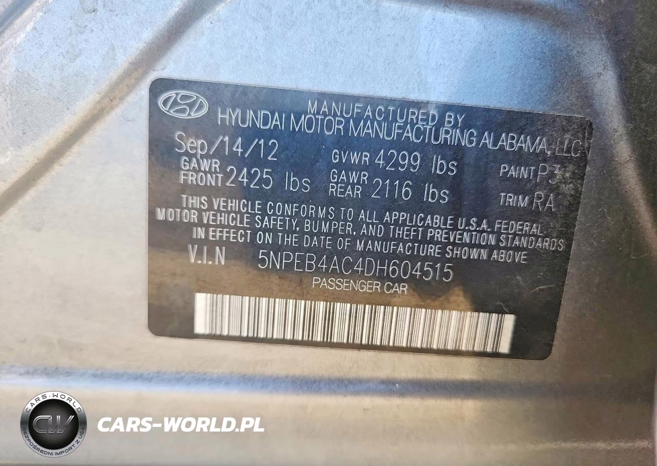 2013 Hyundai Sonata Gls VIN:5NPEB4AC4DH604515 - 12