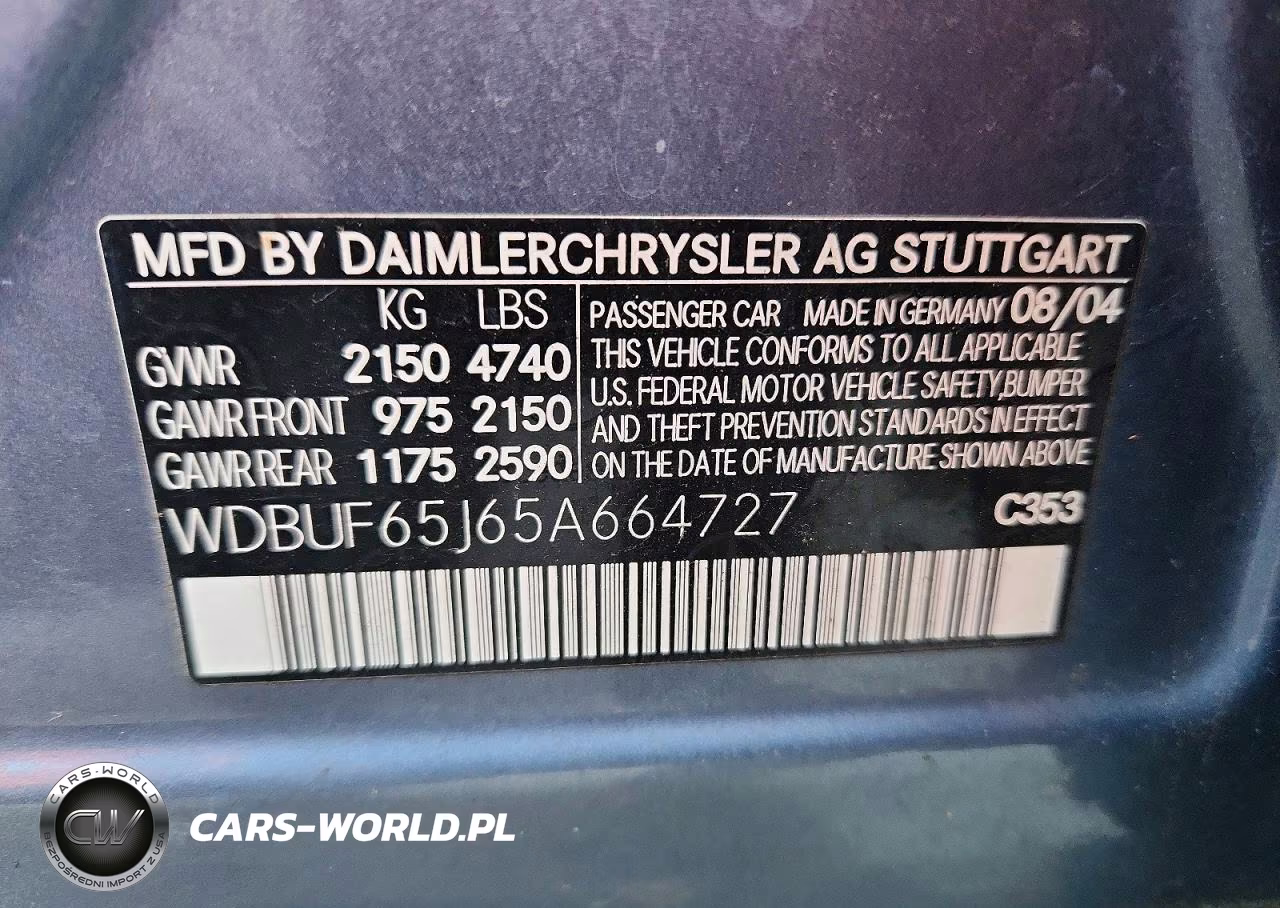 2005 Mercedes-Benz E 320 VIN:WDBUF65J65A664727 - 12