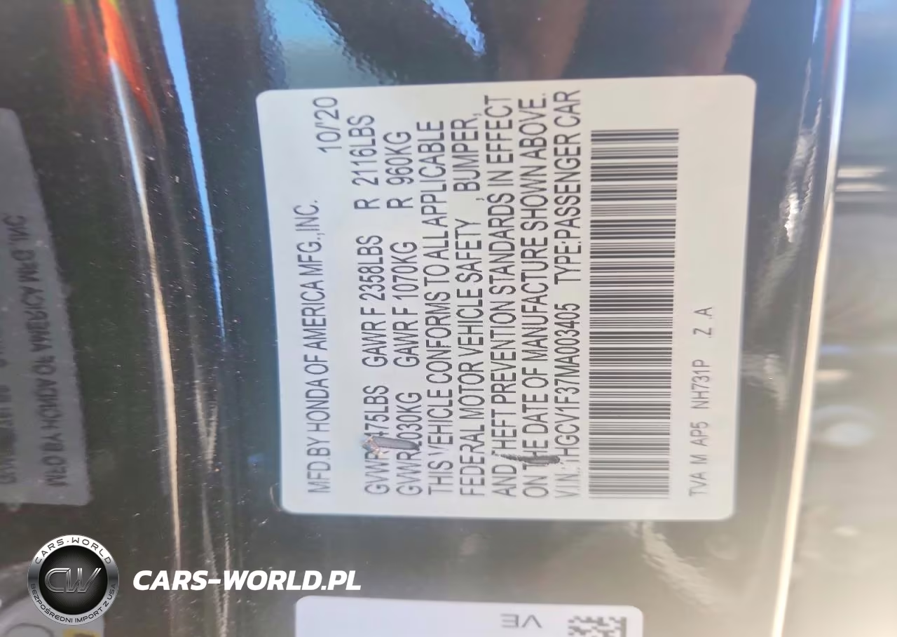 2021 Honda Accord Sport VIN:1HGCV1F37MA003405 - 12