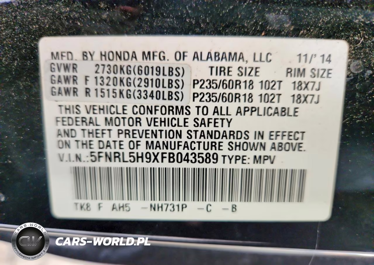 2015 Honda Odyssey Touring VIN:5FNRL5H9XFB043589 - 13