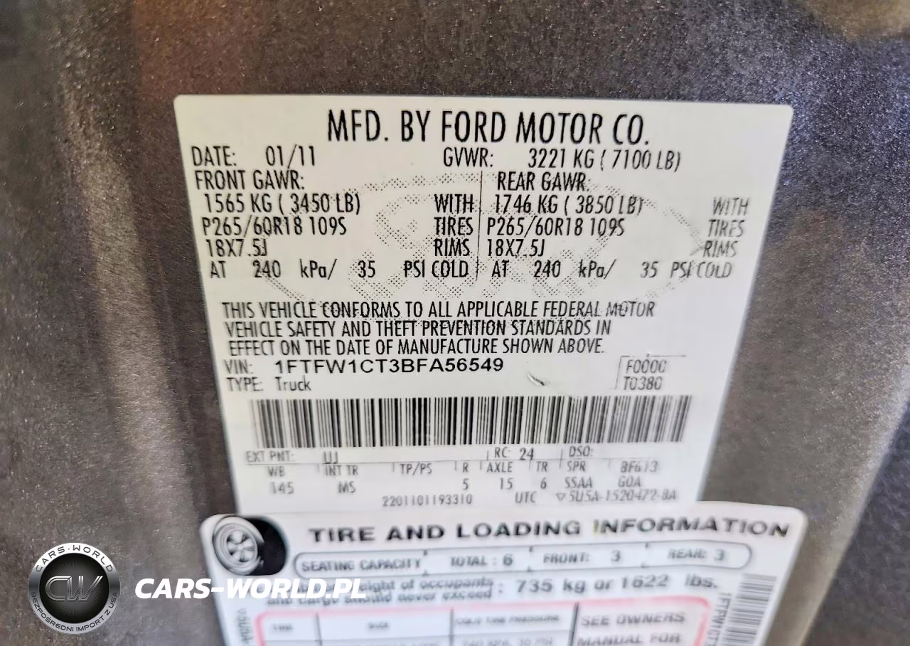 2011 Ford F150 Supercrew VIN:1FTFW1CT3BFA56549 - 12